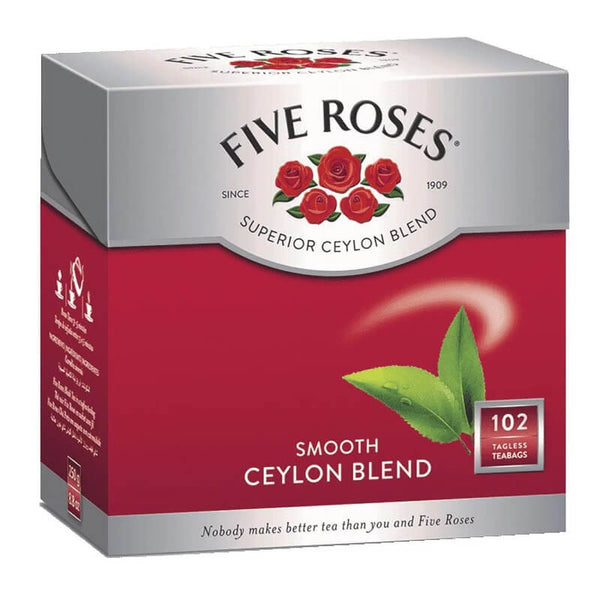 BEST BY OCTOBER 2024: Five Roses Tagless Ceylon Tea Bags (Pack of 102 Bags) 250g