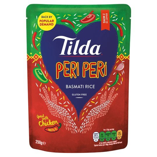 BEST BY NOVEMBER 2024: Tilda Steamed Peri Peri Rice 250g