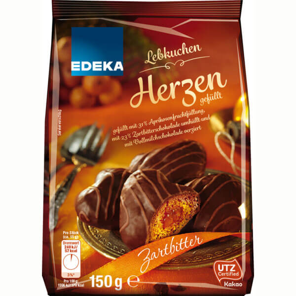 Edeka Lebkuchen Herzen Ungefuellt Zartbitter 150g