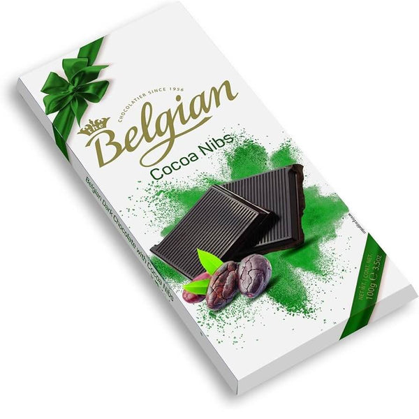 BEST BY JANUARY 2025: The Belgian Dark Chocolate with Cocoa Nibs Bar 100g