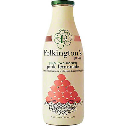 Folkingtons Pink Lemonade Glass Bottle Sicilian Lemons with Raspberry Juice 250ml