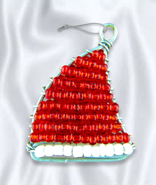 African Hut Beaded Santa Hat Red Tree Ornament 20g