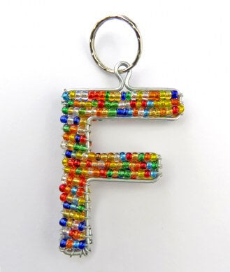 African Hut African Beaded Keyring Alphabet Letter F 23g