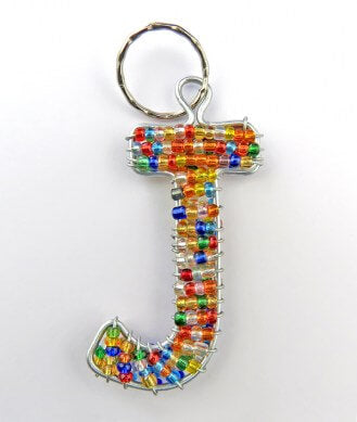 African Hut African Beaded Keyring Alphabet Letter J 23g