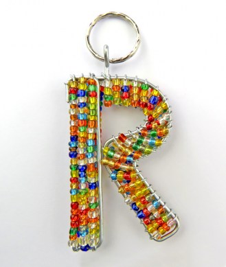 African Hut African Beaded Keyring Alphabet Letter R 23g