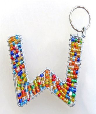 African Hut African Beaded Keyring Alphabet Letter W 23g