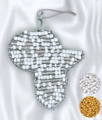 African Hut SA Map Beaded Christmas Decorations Gold White 50g